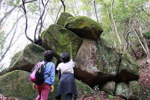 花崗岩の巨石群と節理